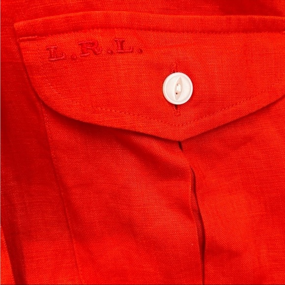 Lauren Ralph Lauren Petite Red Linen Short Sleeve Button Down Shirt - Picture 6 of 12